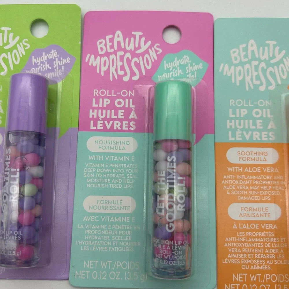 Beauty Impressions Roll-On‎ Lip Oil Set 3pk Collagen Vitamin E Aloe Vera New